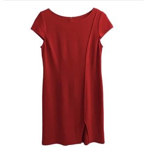 St. John Red Dress Wool Blend Scoop Neck Cap Sleeve Size 8 Career To Cocktail